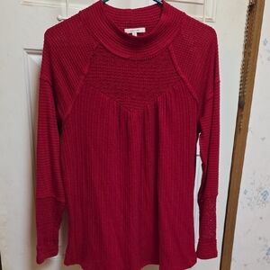Maurices Red Ribbed Long Sleeve Top